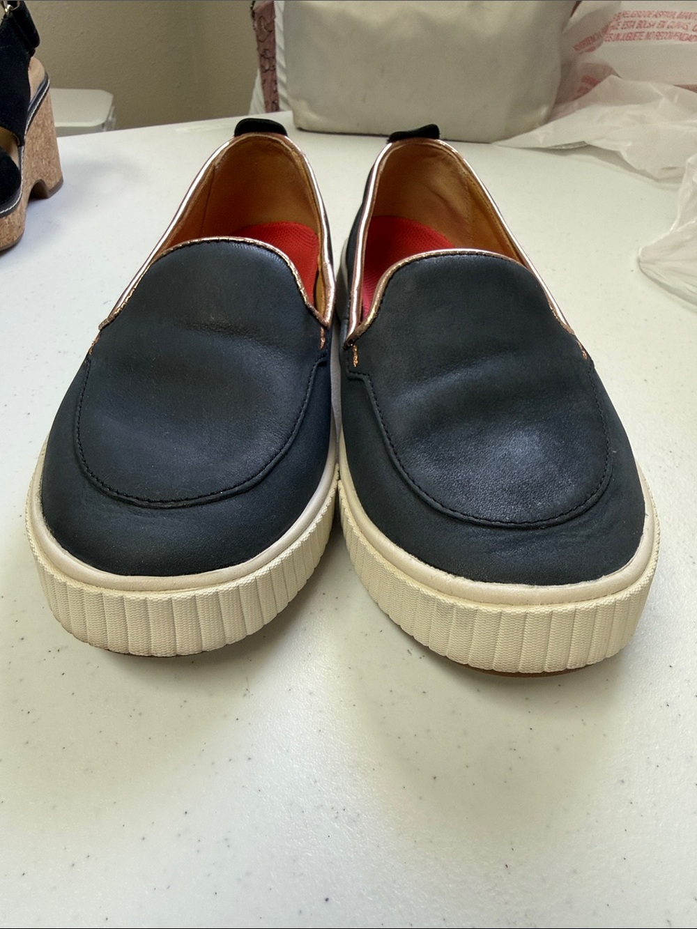 Sperry Black Slip-On Platform Loafers with Cream Sole